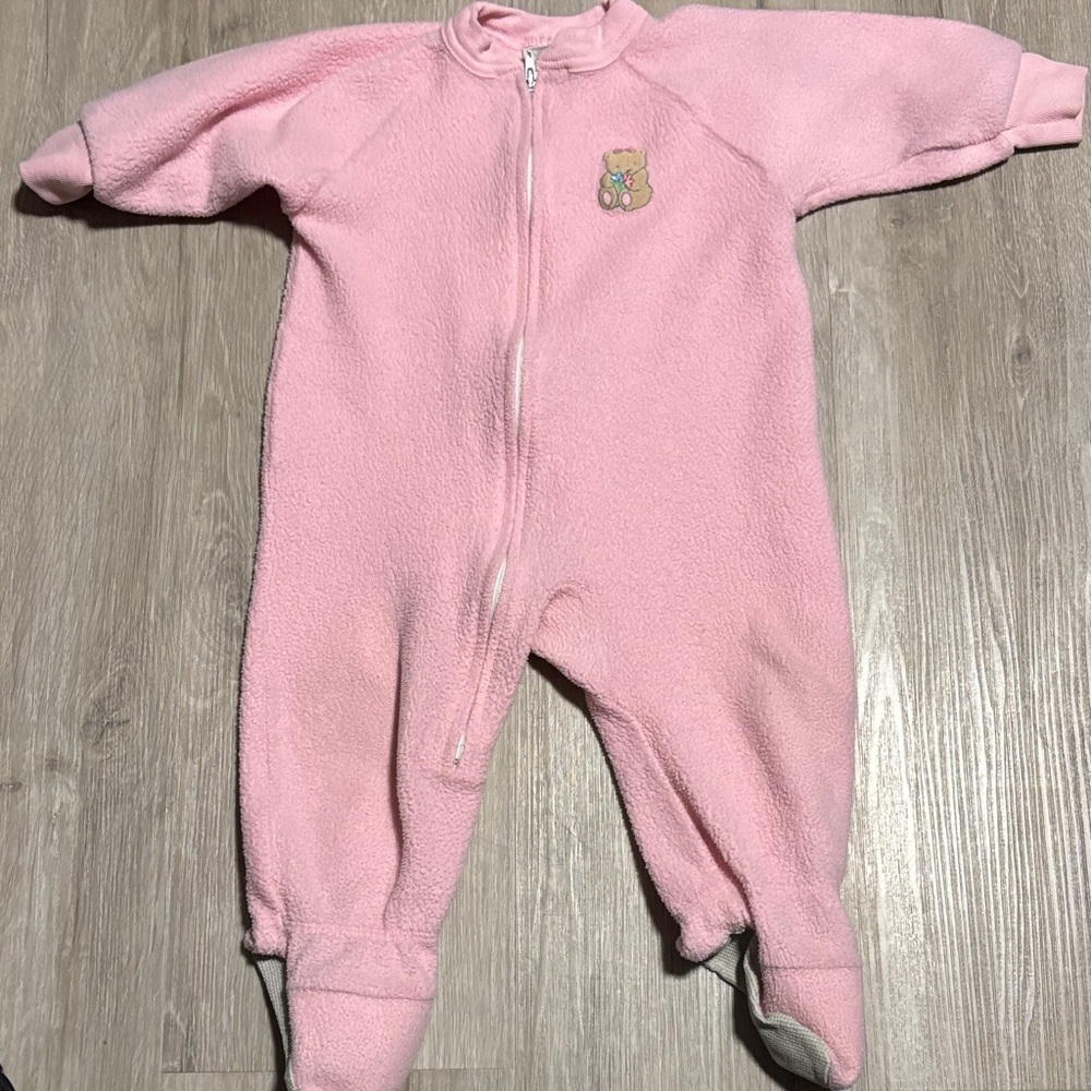 Carters Pink Fleece Kids One Piece with a bear